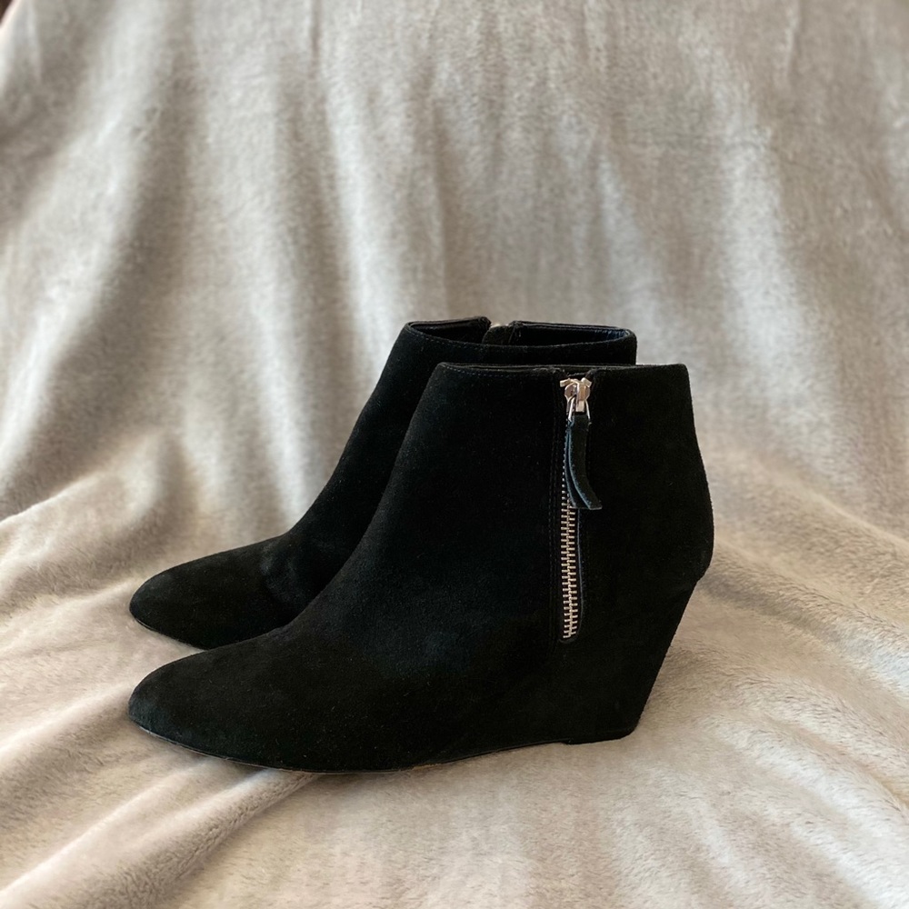Black Suede Wedge Booties